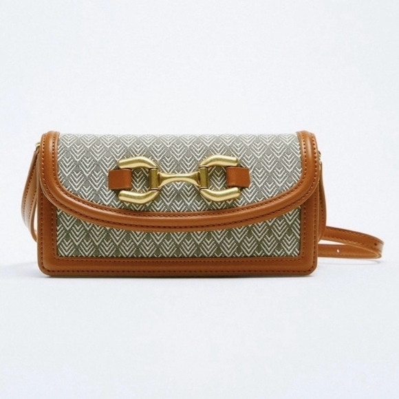 Women Small Bag ZARA Front Flap Crossbody Bag Brown Tan PU Leather Shoulder Bag - Picture 3 of 8